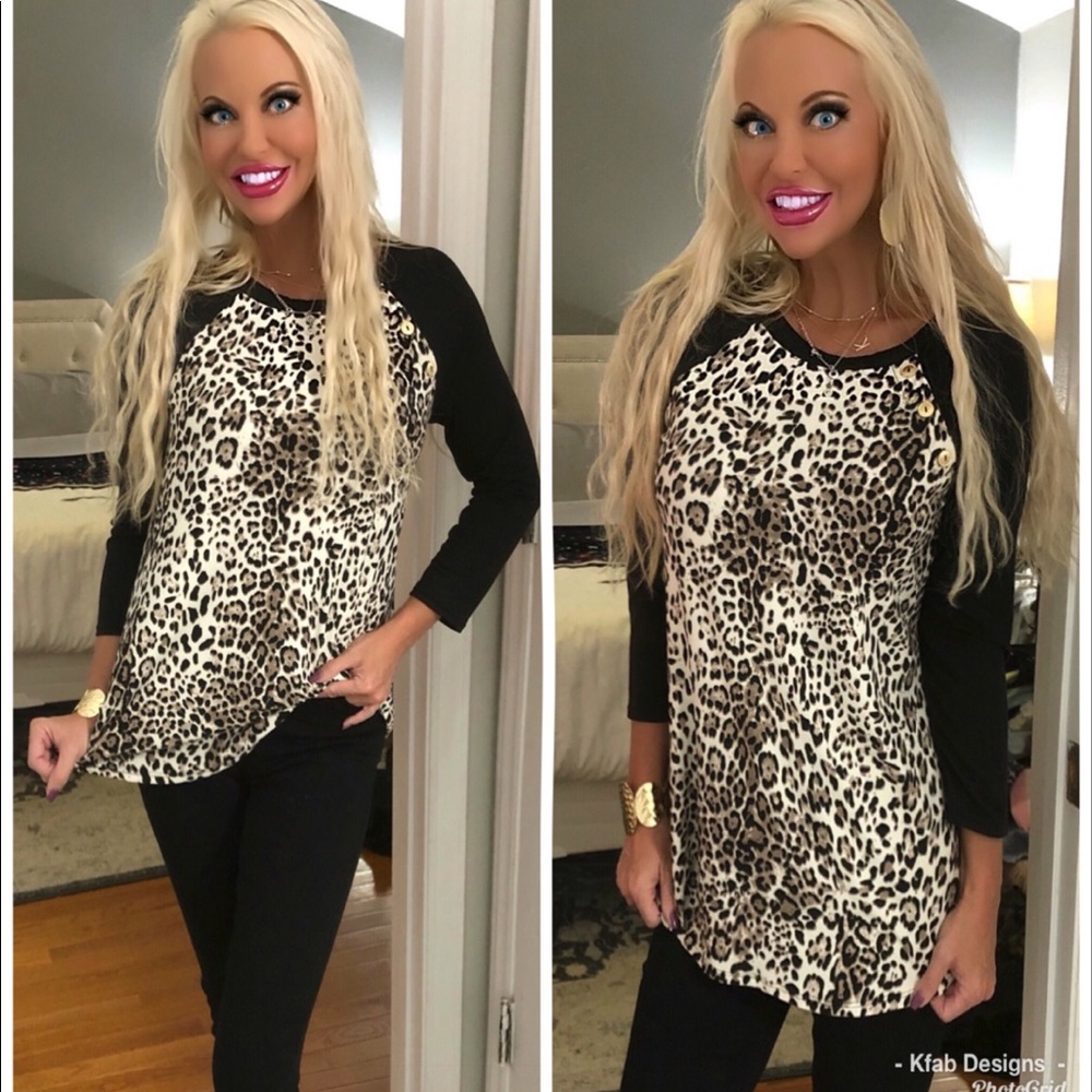 🥰LAST 1! 💗Cheetah Raglan 3Qtr Sleeve Tunic! - Picture 3 of 8